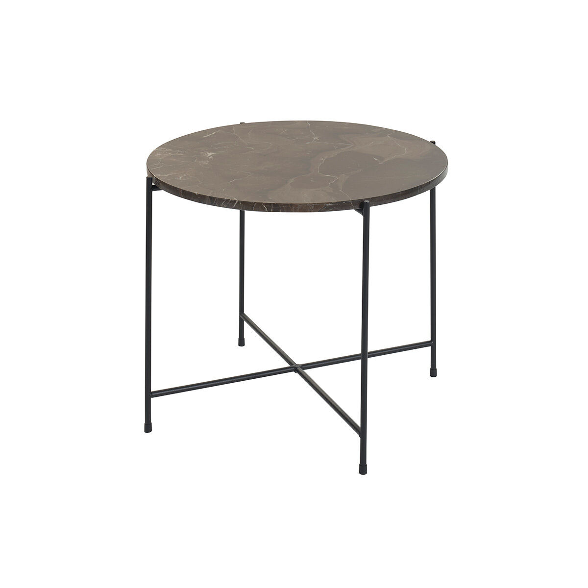 Miliboo Mesa de centro redonda de diseño de mármol marrón y metal negro 52 cm SARDA