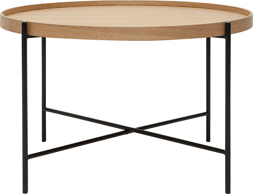 Miliboo Mesa de centro redonda de madera clara y metal negro 75 cm BASSY