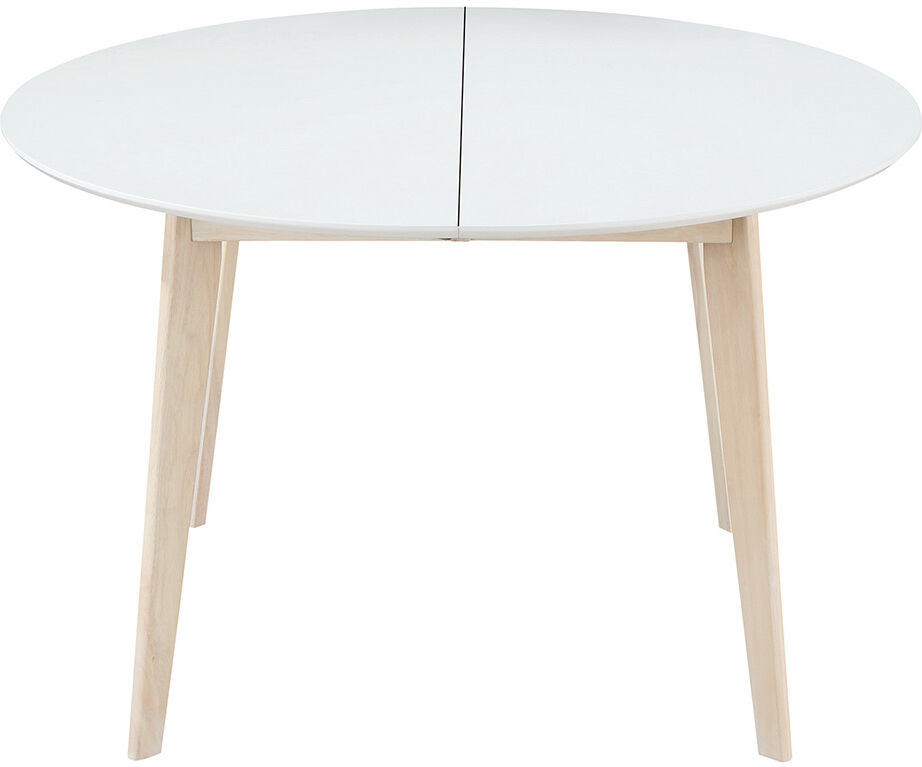 Miliboo Mesa de comedor diseño redonda extensible blanca y madera L120-150 LEENA