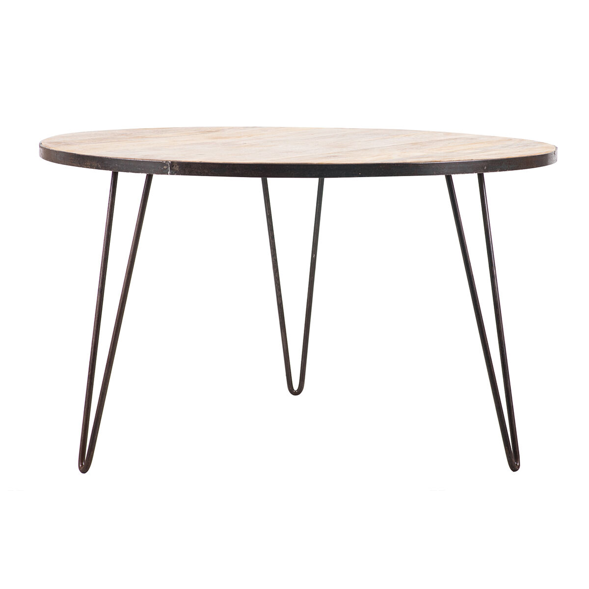 Miliboo Mesa de comedor redonda industrial madera metal D125 ATELIER