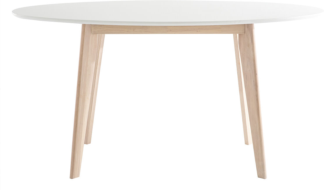 Miliboo Mesa oval 150cm blanca y madera clara LEENA