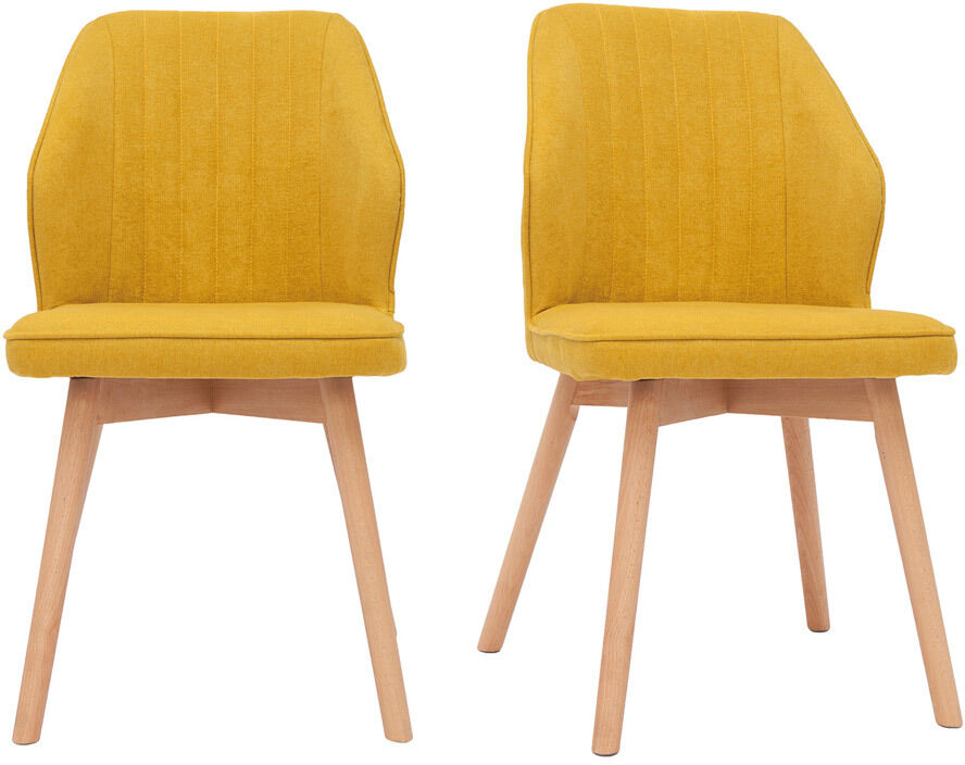 Miliboo Set de 2 sillas de diseño de tela efecto aterciopelado amarillo mostaza con patas de madera clara maciza FANETTE