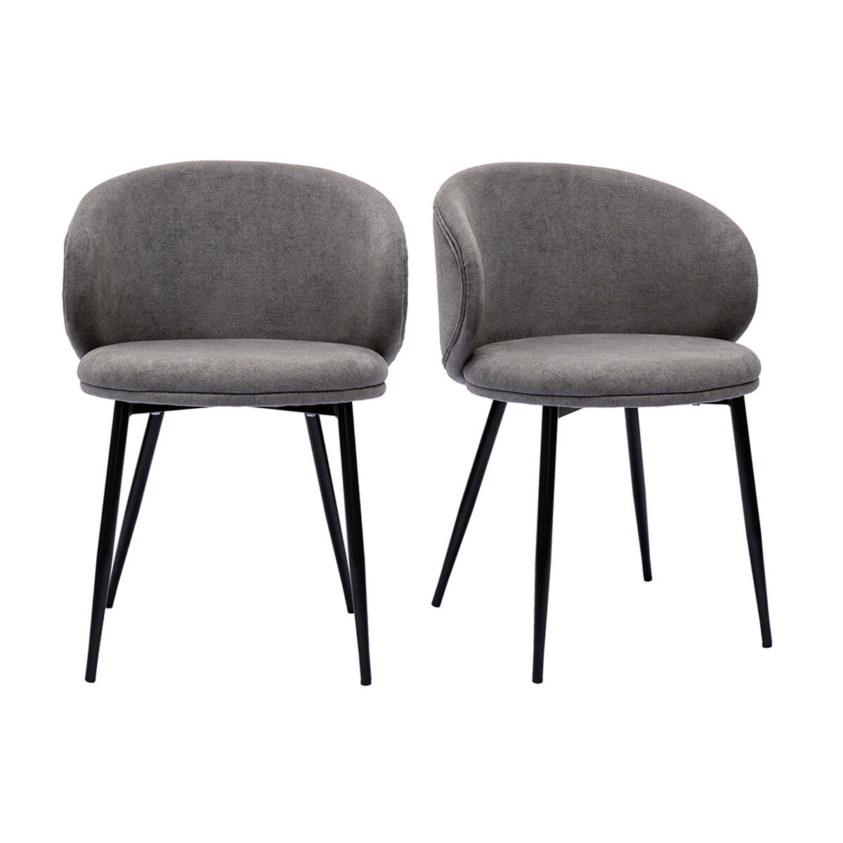 Miliboo Set de 2 sillas de diseño de tela efecto aterciopelado gris y metal negro ROSALIE