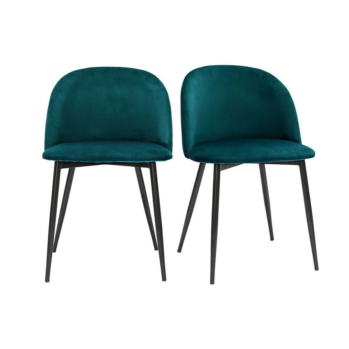 Miliboo Set de 2 sillas de diseño de terciopelo azul petróleo y metal negro CELESTE