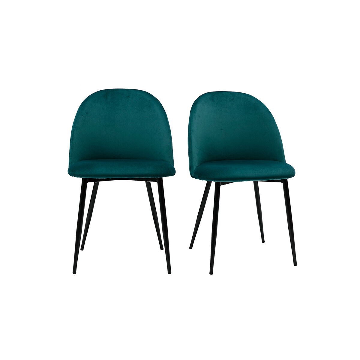 Miliboo Set de 2 sillas de diseño de terciopelo azul petróleo y metal negro JOVI