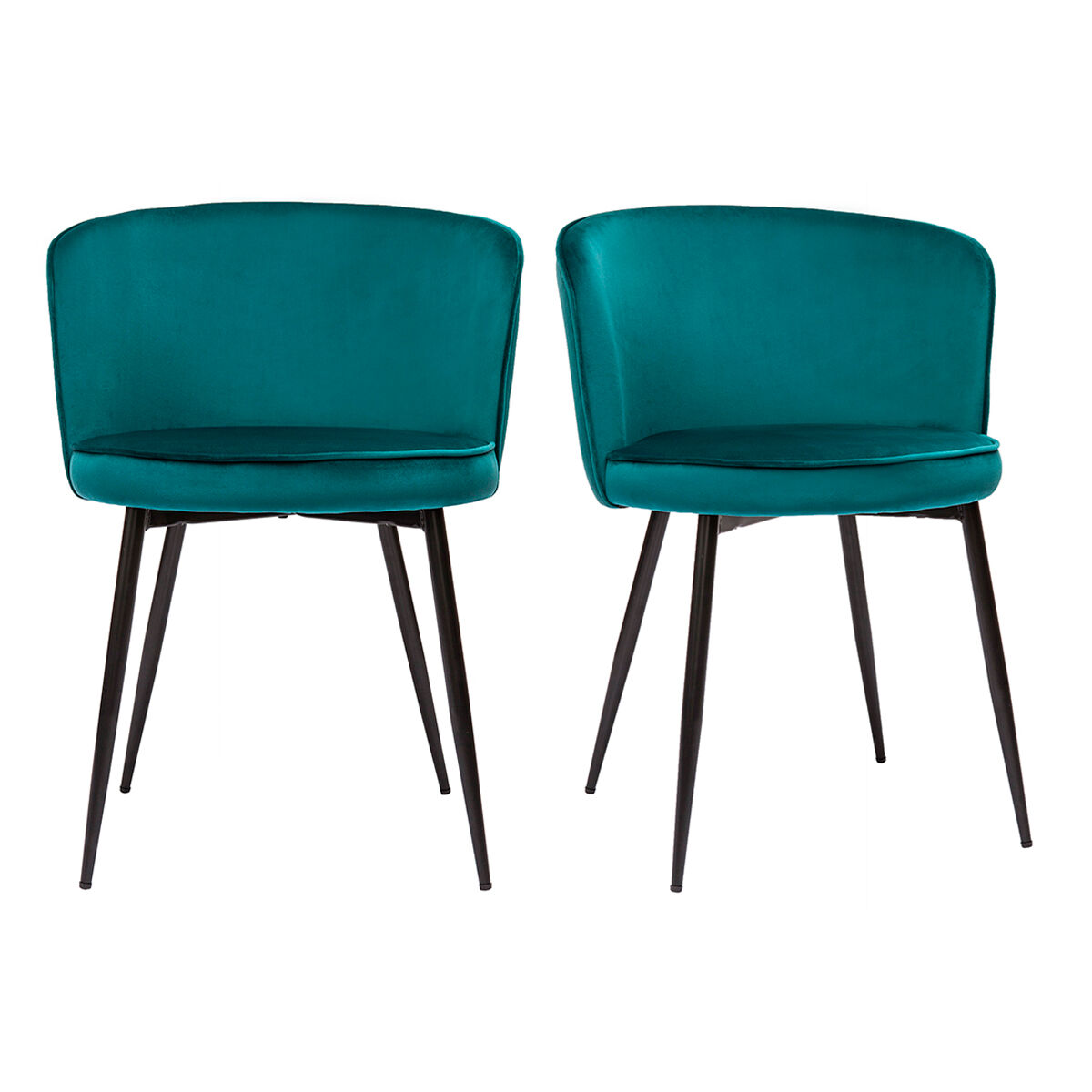 Miliboo Set de 2 sillas de diseño de terciopelo azul petróleo y metal negro SERIF