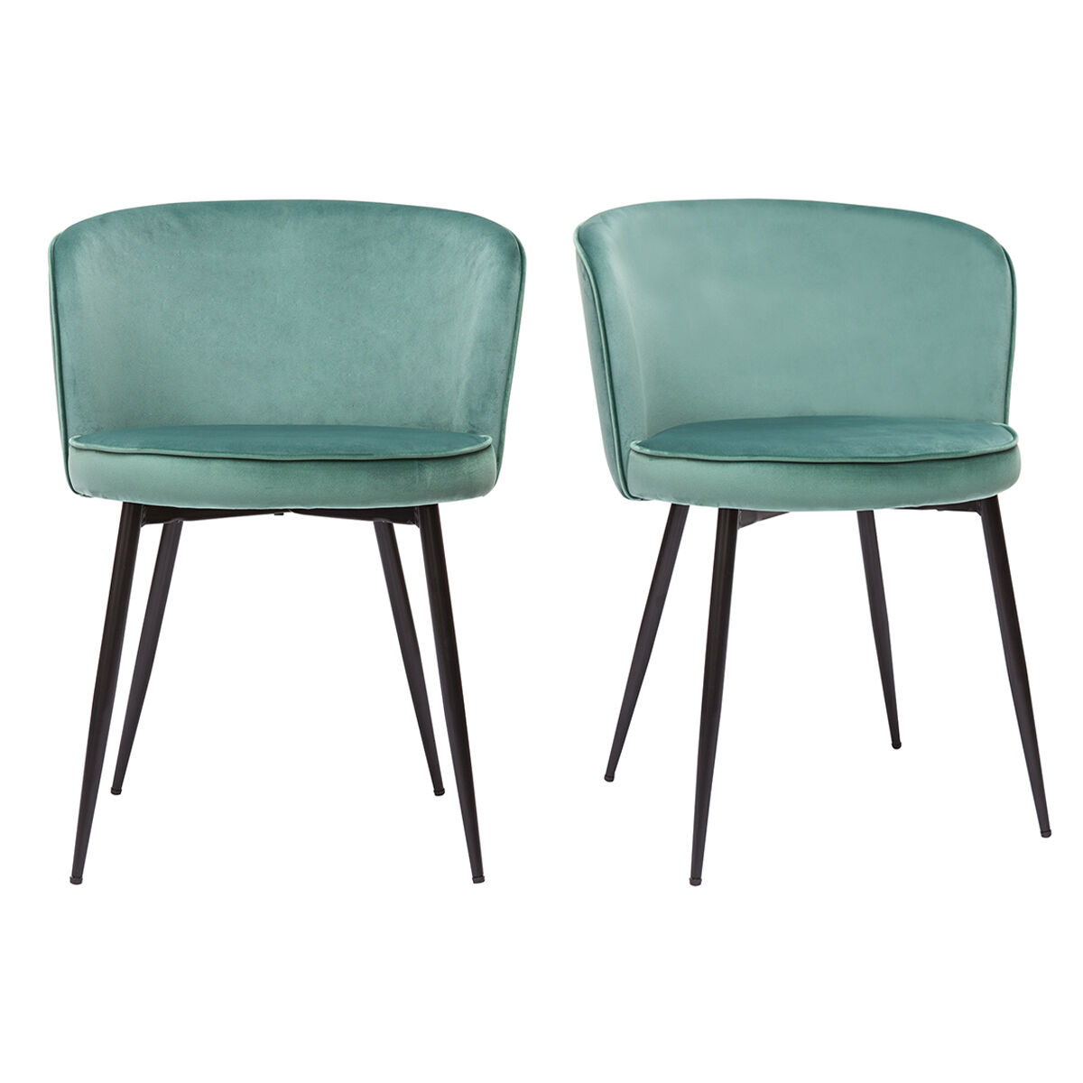 Miliboo Set de 2 sillas de diseño de terciopelo verde celadón y metal negro SERIF
