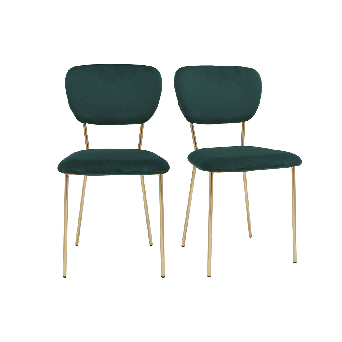 Miliboo Set de 2 sillas de diseño de terciopelo verde oscuro y metal dorado LEPIDUS