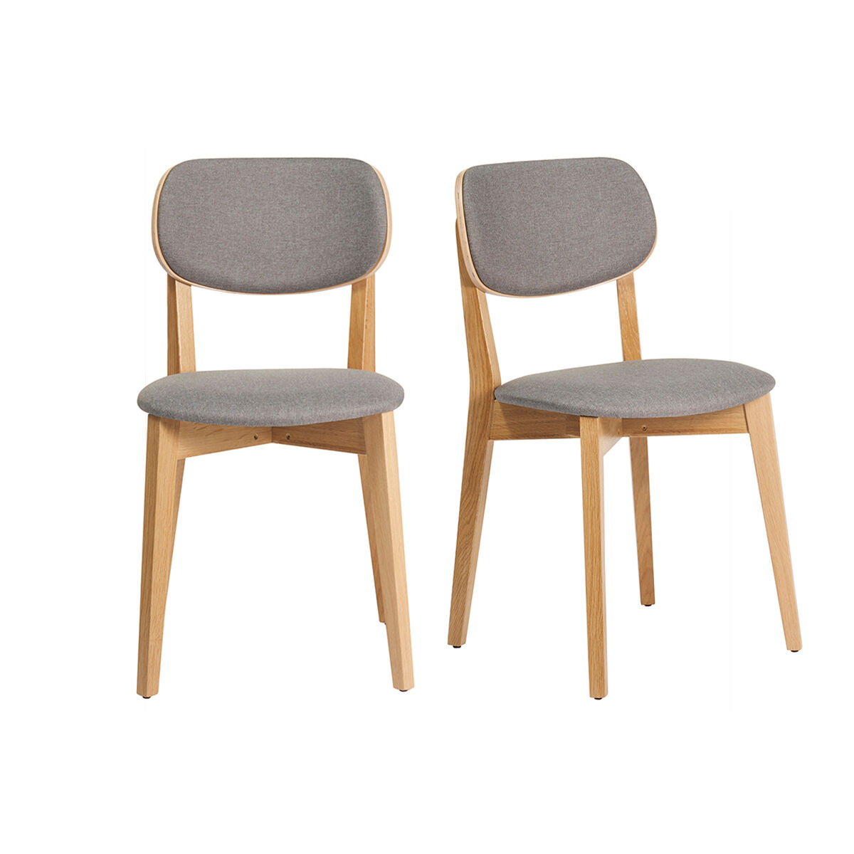Miliboo Set de 2 sillas de madera clara de roble macizo y tela gris jaspeado DENIA