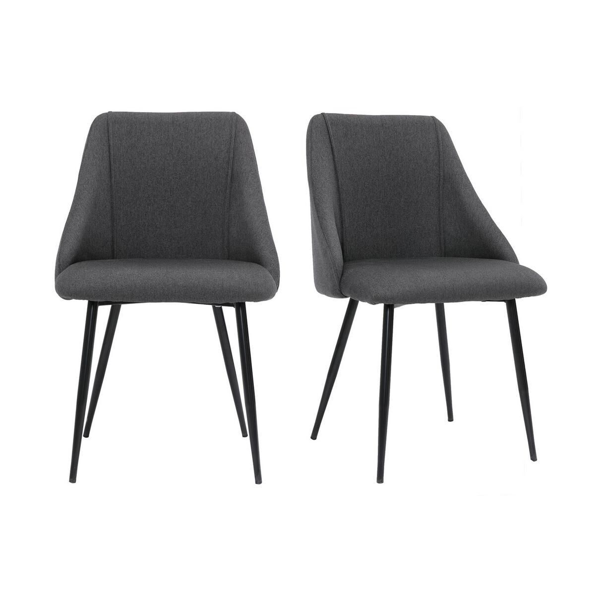 Miliboo Set de 2 sillas de tela gris oscuro con patas de metal HIGGINS