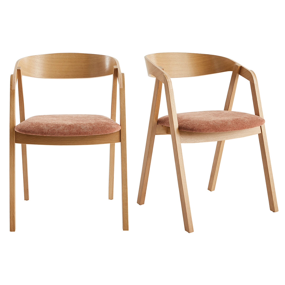 Miliboo Set de 2 sillas nórdicas apilables de roble macizo y tejido efecto aterciopelado texturizado terracota LOVA