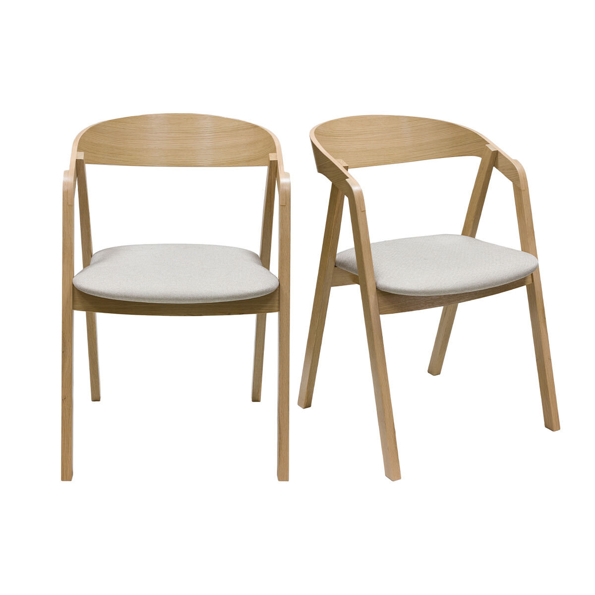 Miliboo Set de 2 sillas nórdicas de madera clara de roble macizo y tela beige LOVA