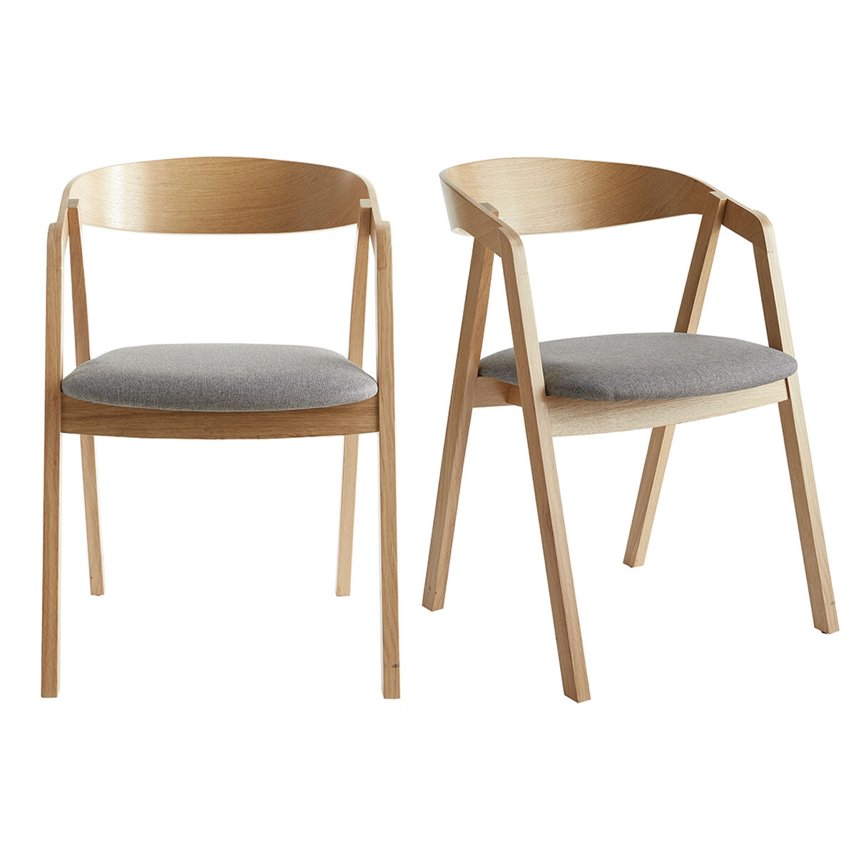 Miliboo Set de 2 sillas nórdicas de madera clara de roble macizo y tela gris LOVA
