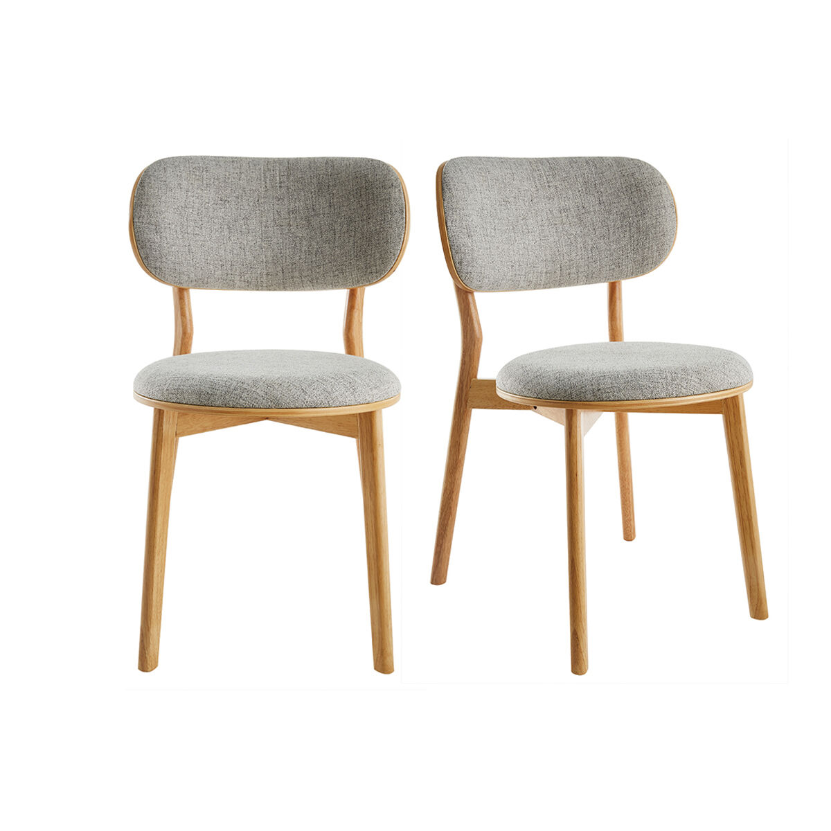 Miliboo Set de 2 sillas nórdicas de madera clara y tejido gris FAUVETTE