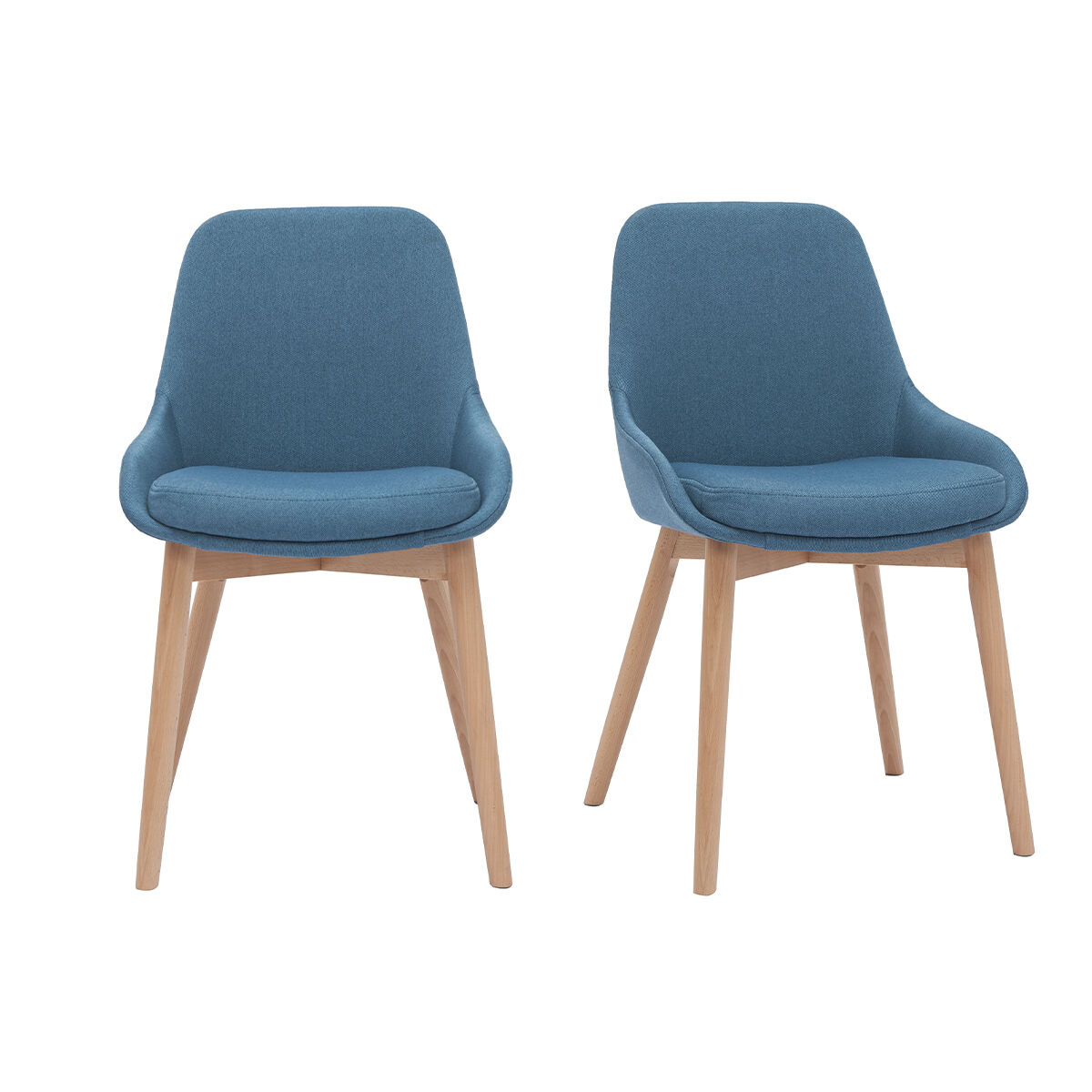 Miliboo Set de 2 sillas nórdicas de tela azul petróleo y madera clara maciza HOLO