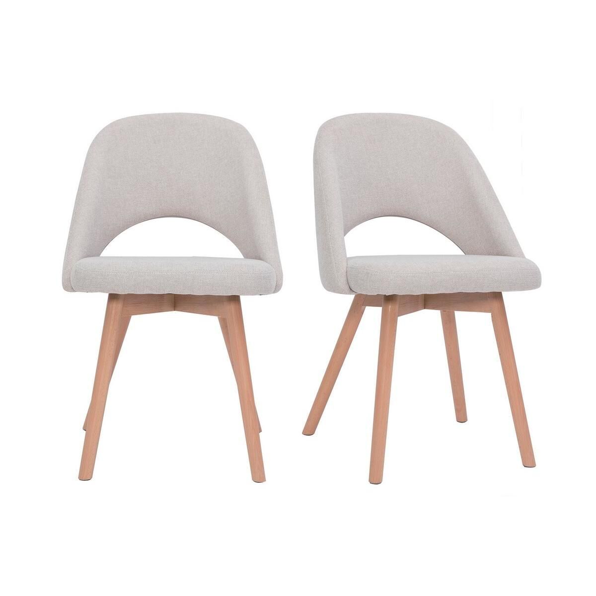 Miliboo Set de 2 sillas nórdicas de tela efecto aterciopelado texturizado beige con patas de haya maciza COSETTE