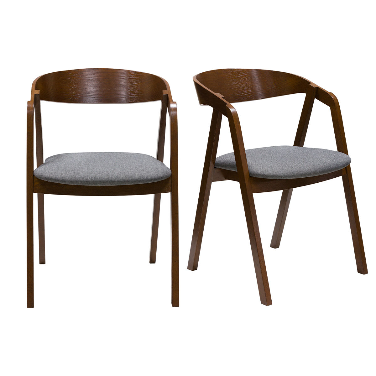 Miliboo Set de 2 sillas vintage de madera maciza teñida de nogal y tela gris LOVA