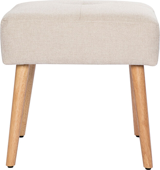 Miliboo Taburete bajo de tela efecto aterciopelado texturizado beige y madera clara maciza 46 cm GUESTA