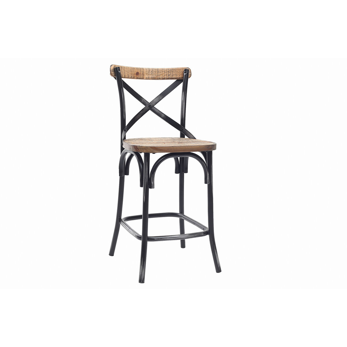 Miliboo Taburete de bar industrial en madera y metal envejecido negro 65 cm JAKE