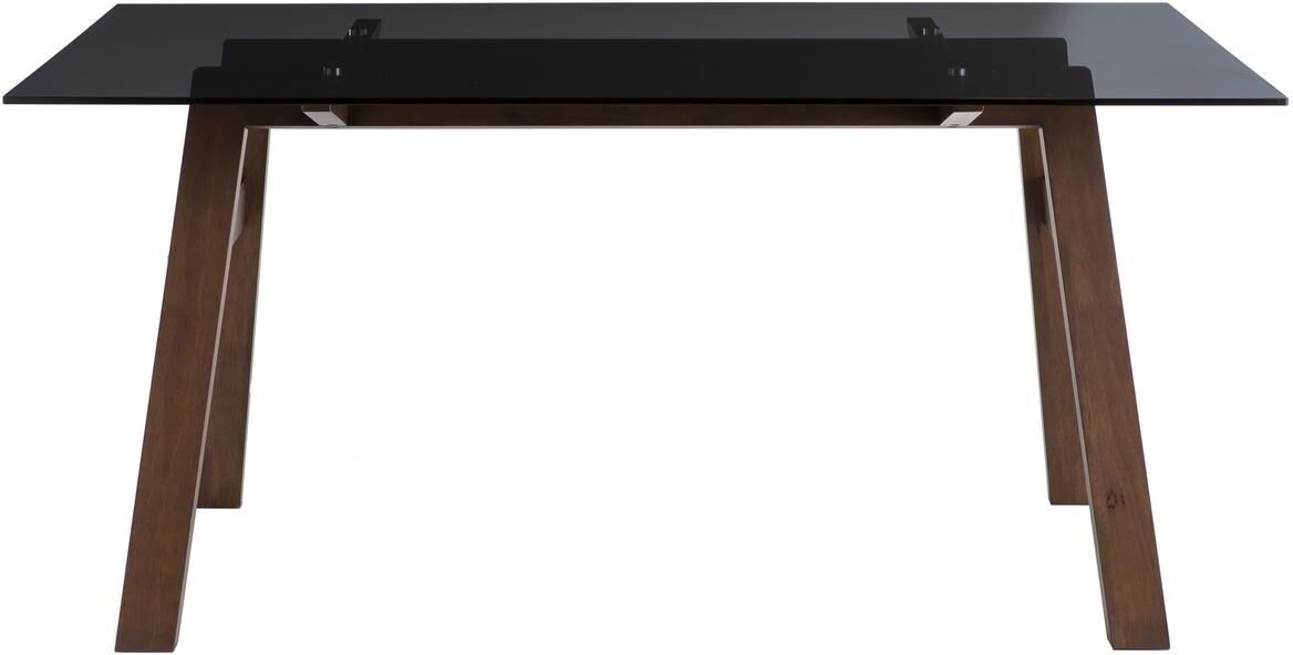 Miliboo Mesa de comedor cristal ahumado negro y madera L160 cm BACCO