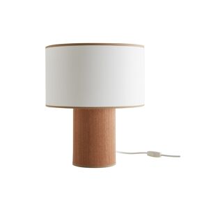 Miliboo Lámpara de mesa con pantalla de algodón color arena y base con hoja de caoba 36 cm SOLAR
