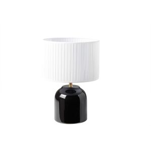 Miliboo Lámpara de mesa negra de cerámica brillante con pantalla de tela plisada blanca 35 cm PIEGA