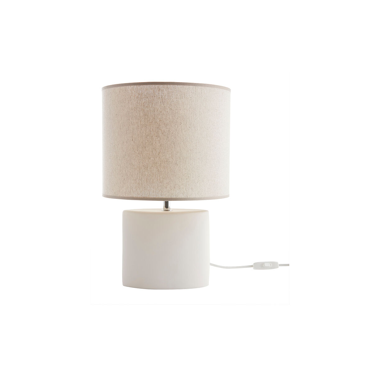 Miliboo Lámpara de mesa de cerámica blanca mate con pantalla de lino natural TIGA