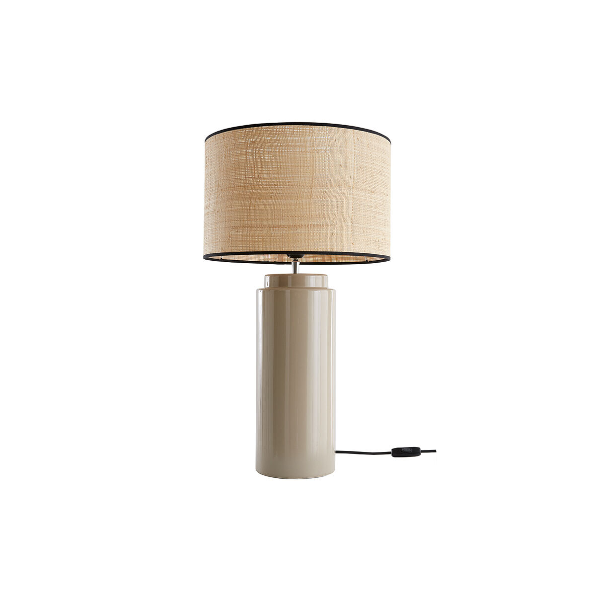 Miliboo Lámpara de mesa de cerámica esmaltada color topo con pantalla de rafia MAJES