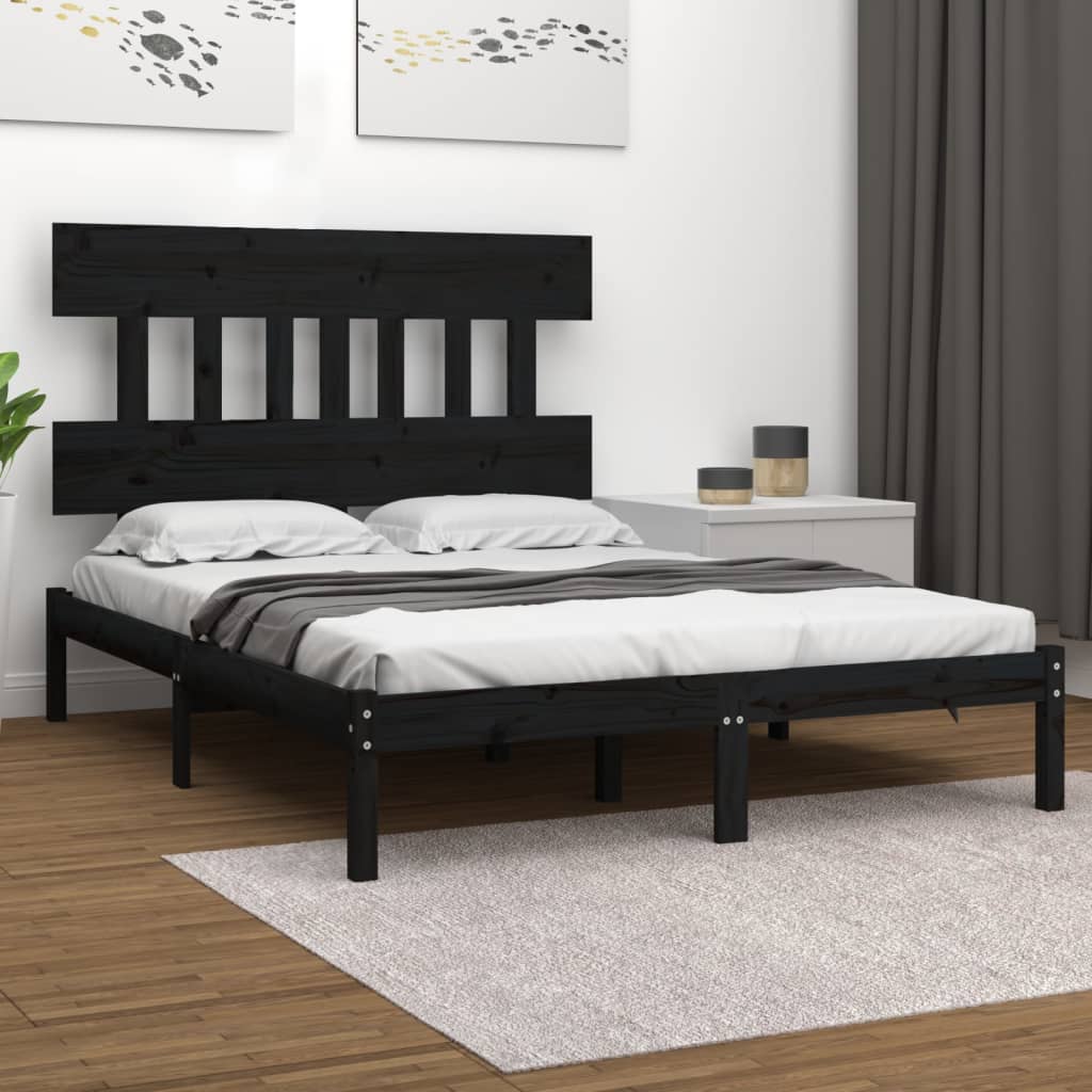 vidaXL Estructura de cama doble madera maciza negro 135x190 cm