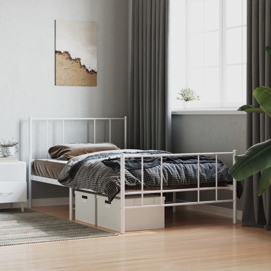 vidaXL Estructura cama metal con cabecero y pie cama blanca 90x200 cm
