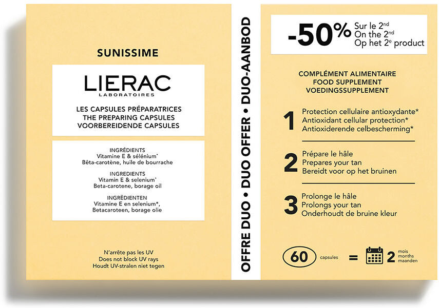 Lierac Sunissime cápsulas preparadoras del bronceado pack 2 x 30 cápsulas