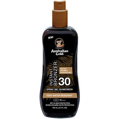 Australian Gold Sunscreen SPF30 spray gel with instant bronzer 100 ml Australian Gold Sunscreen SPF30 spray gel with instant bronzer 100 ml