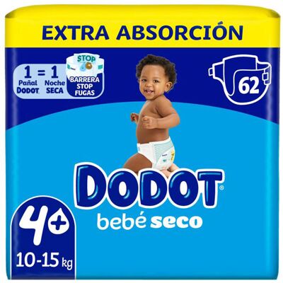 Dodot Bebé Seco Talla 4+ (10-15kg) Pack 62 Pañales - Protección y comodidad Dodot Bebé Seco Talla 4+ (10-15kg) Pack 62 Pañales - Protección y comodidad
