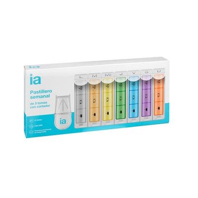 INTERAPOTHEK Pack Pastillero Semanal 3 Tomas + Cortador INTERAPOTHEK Pack Pastillero Semanal 3 Tomas + Cortador
