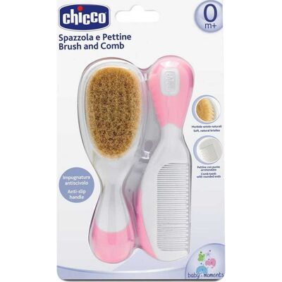 Chicco Pack Cepillo y Peine de Pelo Natural Rosa 0 M+ Chicco Pack Cepillo y Peine de Pelo Natural Rosa 0 M+