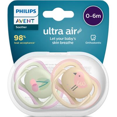 Philips Ultra Air Pink Symmetrical Silicona 0-6M 2 uds Philips Ultra Air Pink Symmetrical Silicona 0-6M 2 uds