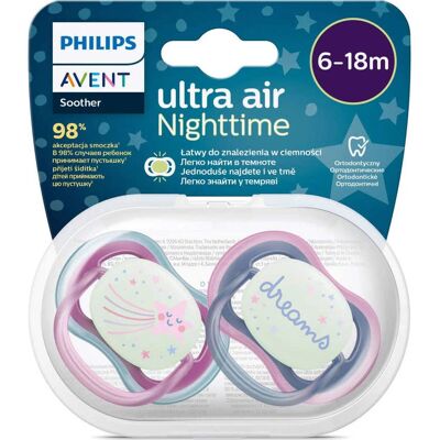 Conjunto de 2 chupetes Ultra Air Night de Philips Avent - Rosa - 6-18 meses Conjunto de 2 chupetes Ultra Air Night de Philips Avent - Rosa - 6-18 meses