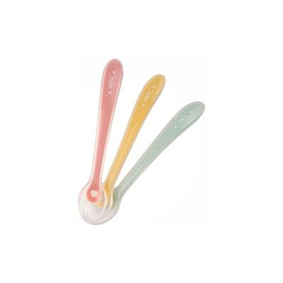 Conjunto de cucharas de silicona rosa para bebés SARO - Utensilios de comida Conjunto de cucharas de silicona rosa para bebés SARO - Utensilios de comida