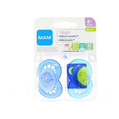 MAM Night Chupete Silicona +6 m 2 u Azul MAM Night Chupete Silicona +6 m 2 u Azul