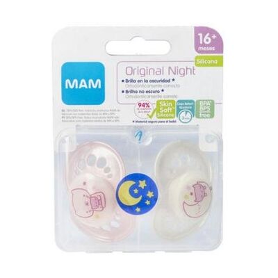 MAM Chupete Silicona Night +16 Meses 2 uds + Caja Esterilizadora MAM Chupete Silicona Night +16 Meses 2 uds + Caja Esterilizadora