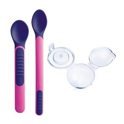 MAM Heat Sensitive Spoon & Cover Cuchara Sensible Rosa 2 uds MAM Heat Sensitive Spoon & Cover Cuchara Sensible Rosa 2 uds