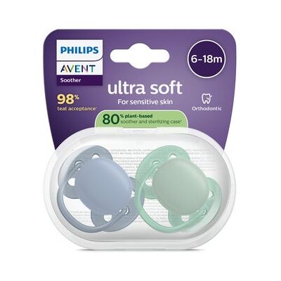 Philips Ultra Soft Chupete Eco 6-18M Green Blue 2uds Philips Ultra Soft Chupete Eco 6-18M Green Blue 2uds
