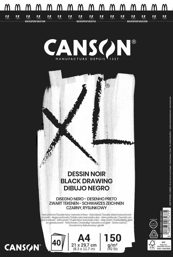 Canson Bloc papel negro  XL A4 150g 40 hojas