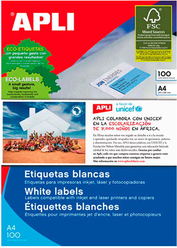 Apli Etiqueta  Inkjet/Laser/Fotoc. 105x48mm 100 hojas