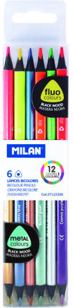 Milan Lápiz de colores  Bicolor Fluo/metal 6U