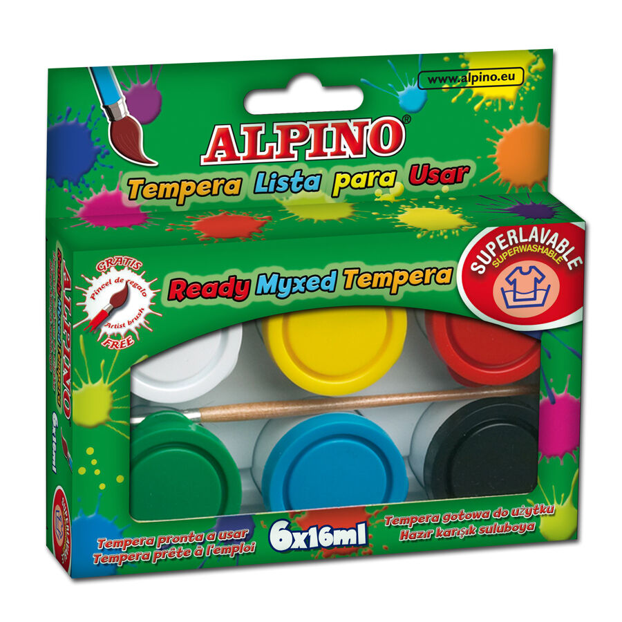 Alpino Témpera  6 colores, pincel y bandeja