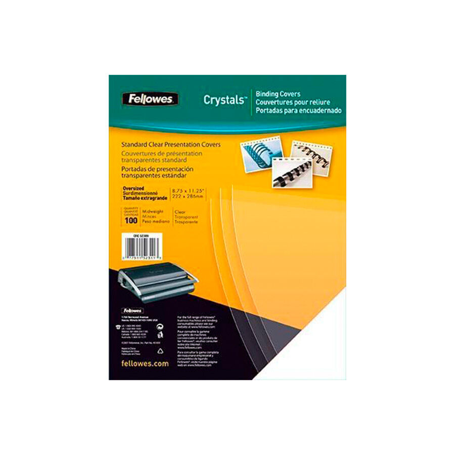 Fellowes Tapa de encuadernar A4  PVC 180 micras transparente cristal 100u