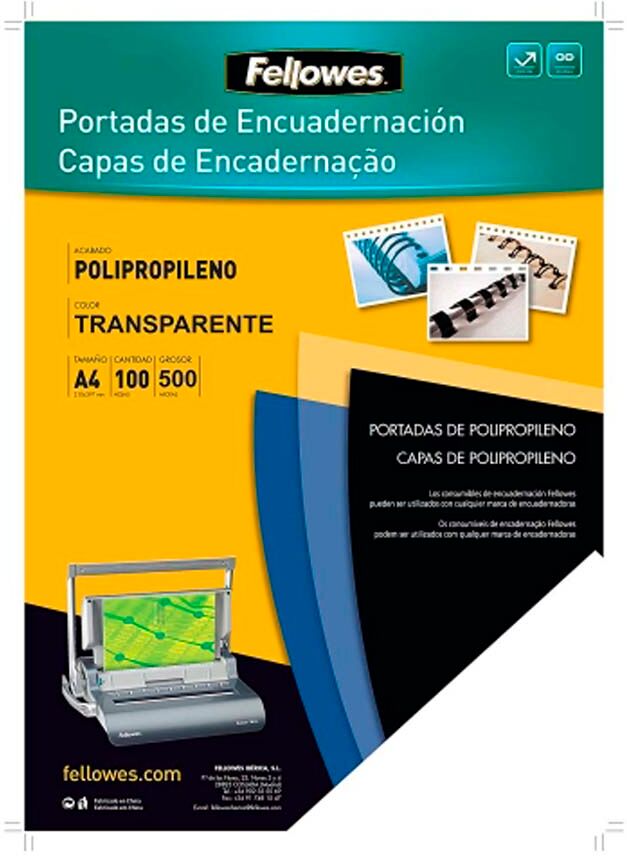 Fellowes Tapa de encuadernar A4  PP 450 micras transparente 100u