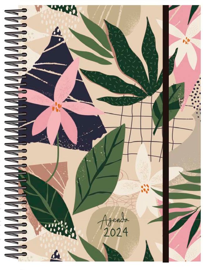 Senfort Agenda espiral  A5 sem/vista cat 2024 Flowers Beige