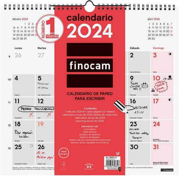 Finocam Calendario pared  Escribir L 2024 cas